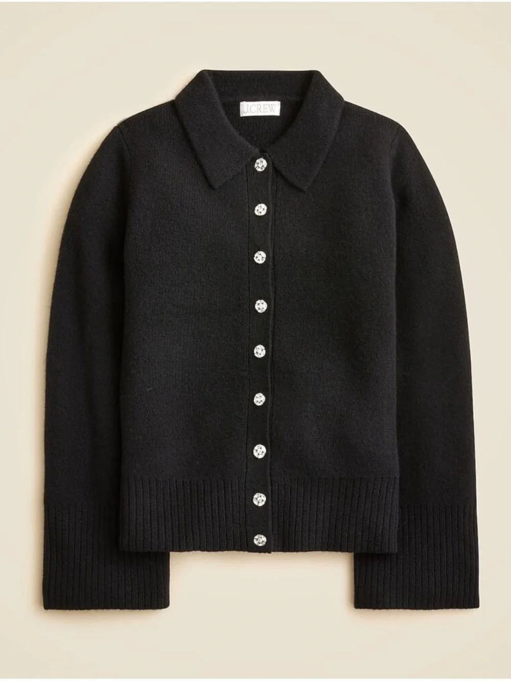NEW J. Crew Black Milano-stitch cinched-waist cardigan embellished buttons CO602